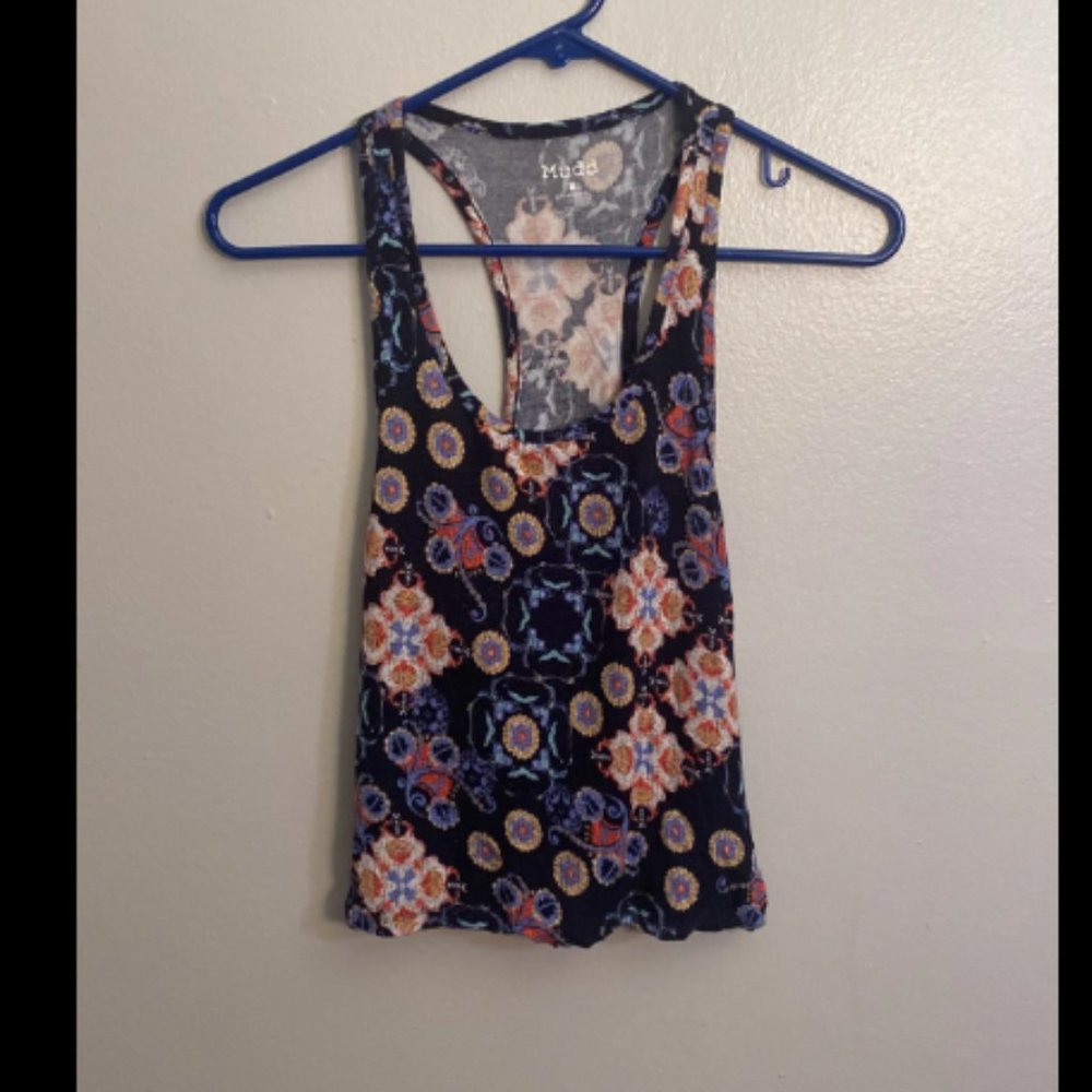 Mudd Lightweight Racerback Floral Print Tank Top Cropped Medium